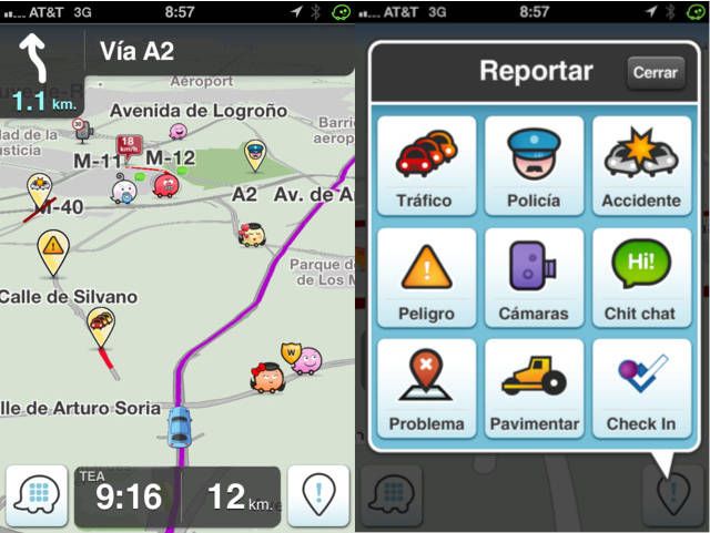 Waze, pantalla de reporte Waze, pantalla de reporte