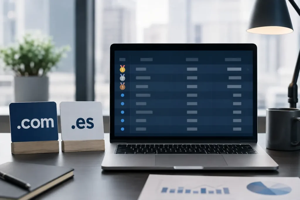 Ránking de ventas de dominios en español Clasificación de ventas de dominios .com y .es en un ordenador portátil