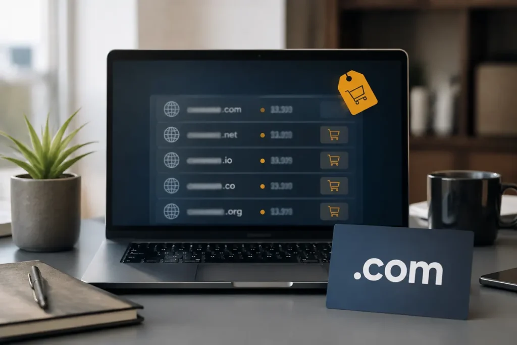 Venta de nombres de dominio en Internet desde un ordenador portátil