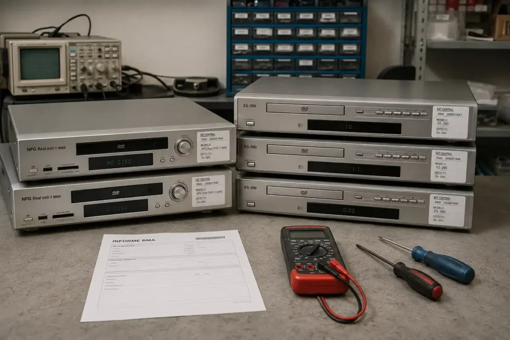 Cinco reproductores XS-390 y NPG Real DVD-T 9000 revisados por un servicio técnico