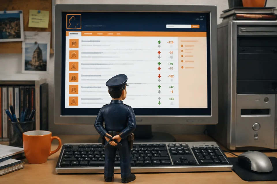 Policía frente a una web social de noticias con votos positivos y negativos