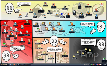 Fondo por zonas de Proyecto Autodidacta Segundo fondo de Iván Lasso con zonas de colores y personajes para clasificar los iconos