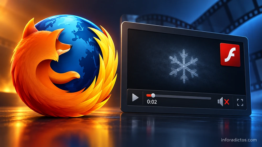 Firefox junto a un reproductor Flash detenido a los dos segundos y sin sonido