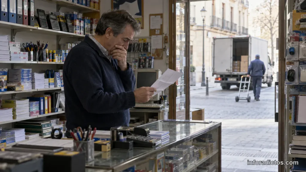Tendero leyendo la carta que anuncia el fin del reparto del mayorista