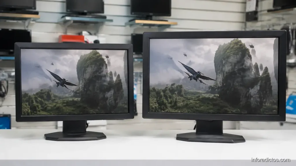 Monitores LCD de 19 y 22 pulgadas colocados uno junto al otro