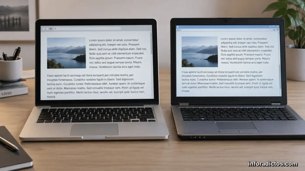 Comparación del renderizado de fuentes en un MacBook y un portátil con Windows