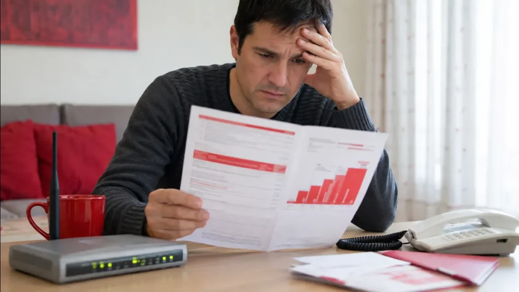 Cliente preocupado al revisar una factura elevada de ADSL