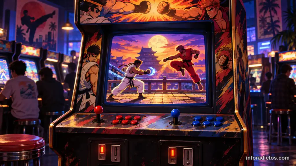 Recreativa inspirada en Street Fighter II con dos luchadores en pantalla