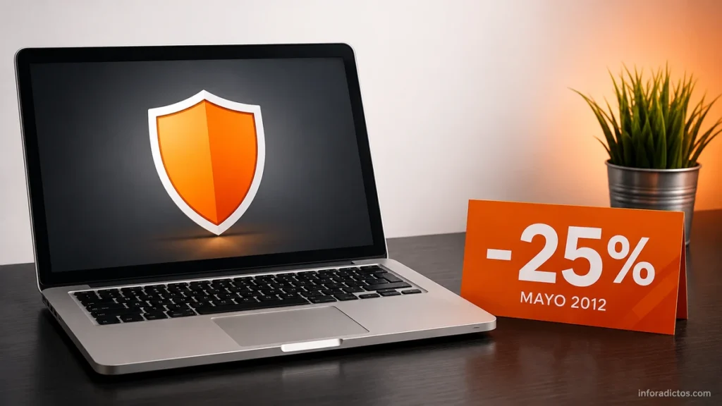 Portátil con un escudo de seguridad y un cupón del 25 % de descuento de mayo de 2012