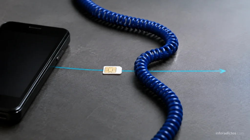 Tarjeta SIM ante un cable telefónico que simboliza las trabas para cambiar de operadora