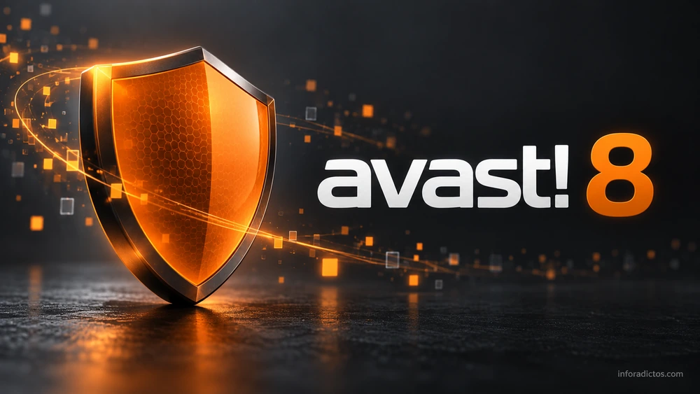 Ilustración de un escudo naranja junto al nombre Avast 8