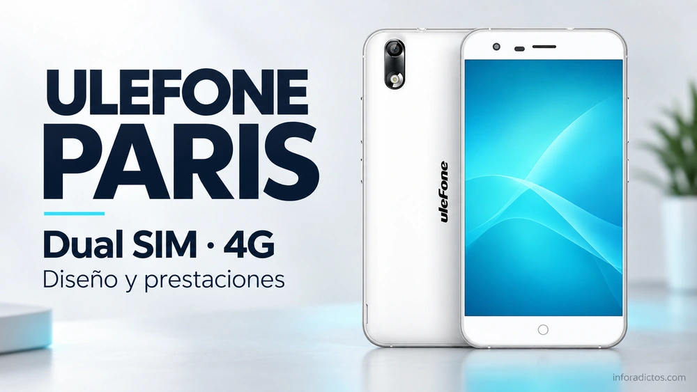 Ulefone Paris blanco visto por delante y por detrás, móvil Dual SIM 4G