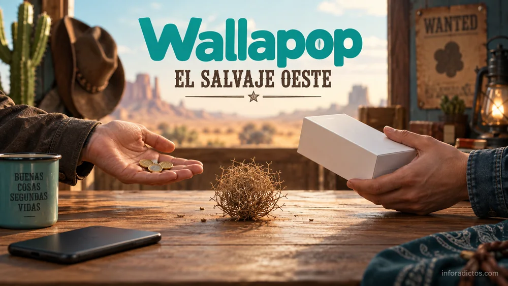 Ilustración del regateo en Wallapop como un intercambio en el salvaje oeste