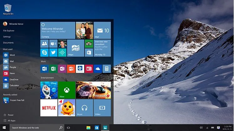 Pantalla de inicio de Windows 10 en varios dispositivos