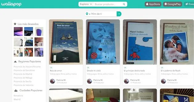 Portada web de Wallapop Página web de Wallapop con varios anuncios de productos