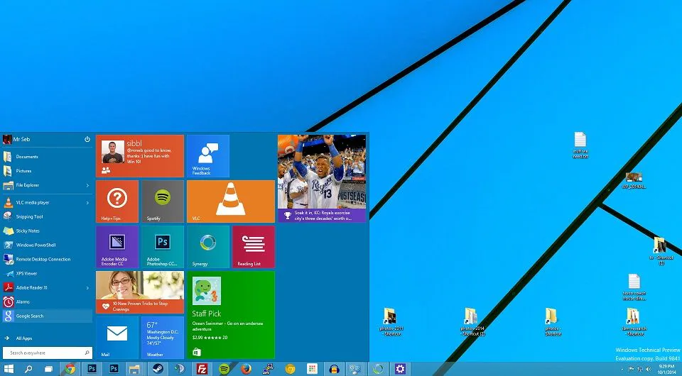 Escritorio y menú Inicio de Windows 10