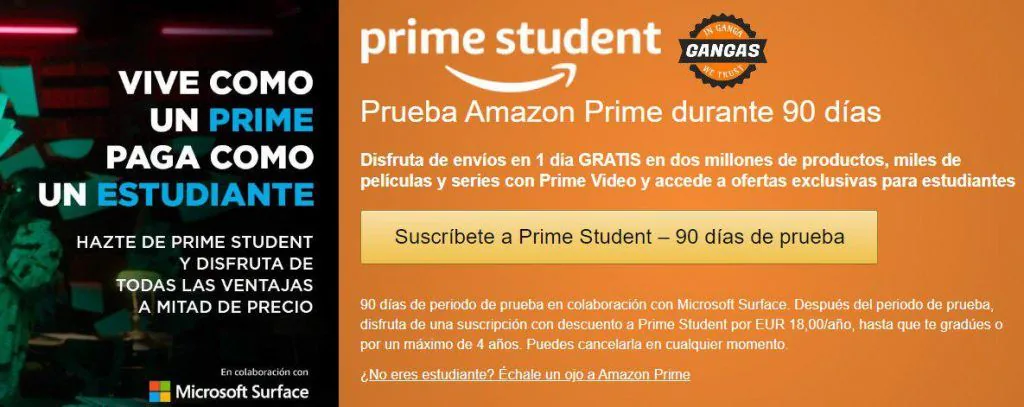 Oferta de Amazon Prime Student con 90 días de prueba