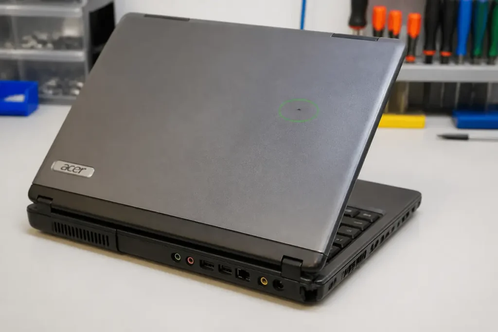 Portátil Acer con una marca en la tapa después de una reparación defectuosa