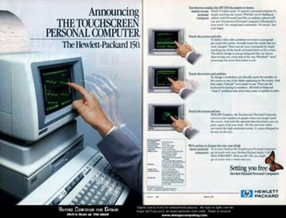 Anuncio del ordenador táctil HP-150 Anuncio del ordenador personal con pantalla táctil HP-150