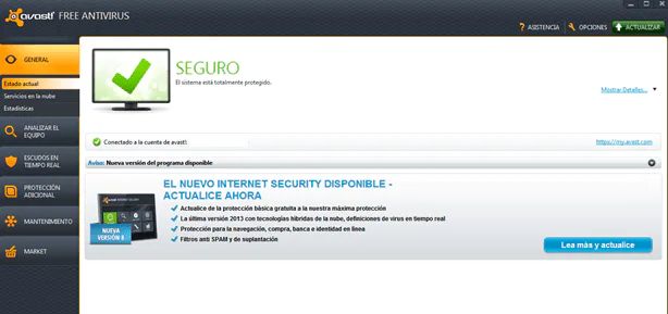 Pantalla principal de Avast Free Antivirus