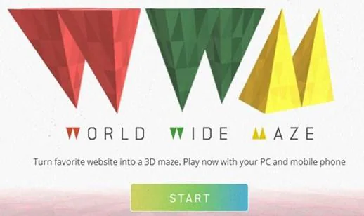 Pantalla inicial de Chrome World Wide Maze Pantalla de inicio de Chrome World Wide Maze con el botón Start