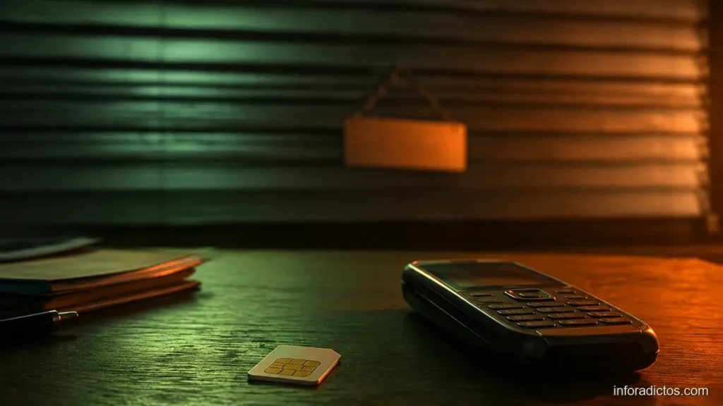 Teléfono móvil y tarjeta SIM ante una oficina cerrada por el rumor sobre Simyo y KPN