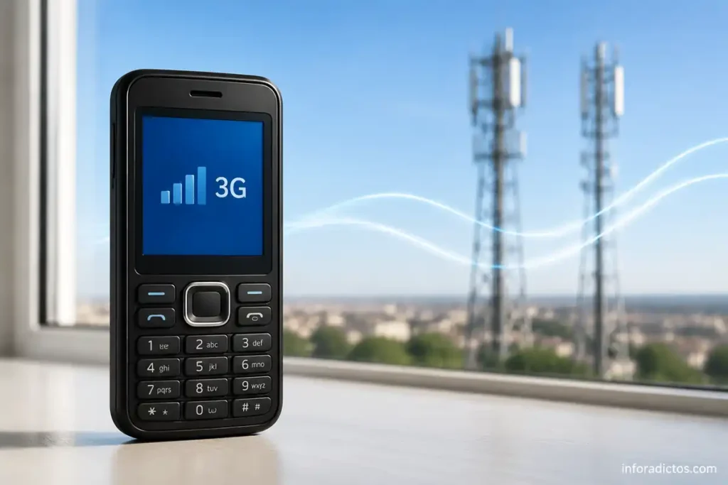 Teléfono móvil de 2008 recibiendo cobertura 3G mediante dos redes