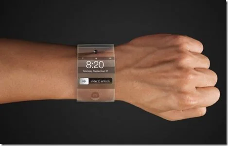 Concepto de iWatch transparente Concepto de reloj iWatch transparente colocado en una muñeca