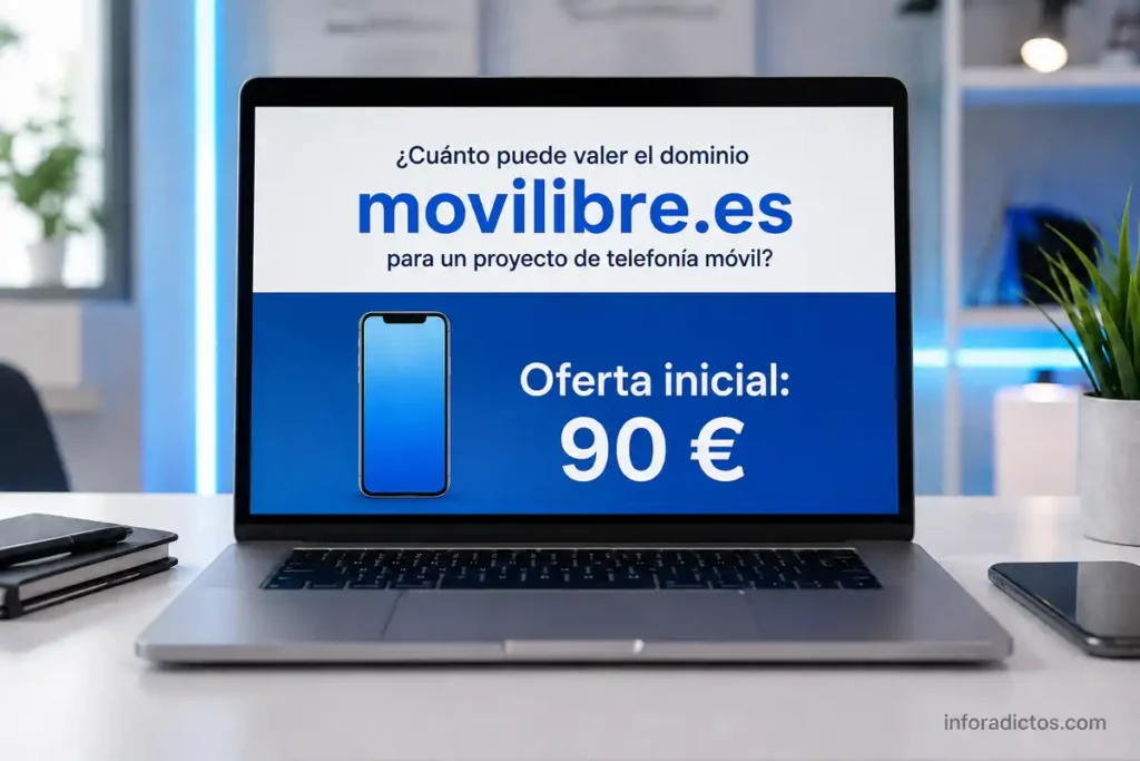Consulta de valoración del dominio movilibre.es con una oferta inicial de 90 euros