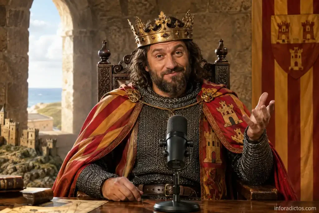 Jaime I el Conquistador durante una entrevista con micrófono