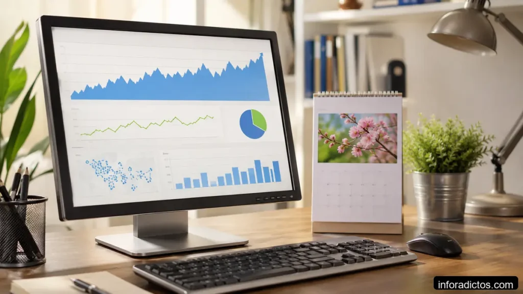 Panel de estadísticas web con crecimiento de visitas en abril