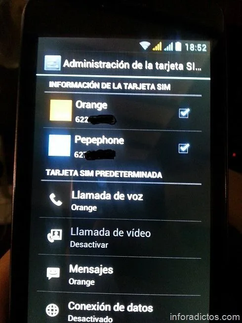 Pantalla de administración de las dos tarjetas SIM del Funker R500DSI