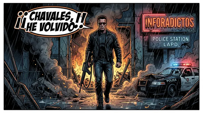 Homotecno regresa a Inforadictos en una ilustración inspirada en Terminator