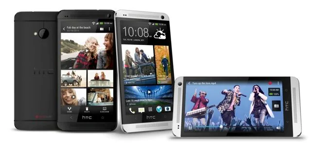 Diseño y pantalla del HTC One HTC One en varios ángulos y reproduciendo contenido multimedia