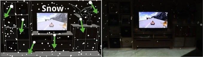 Efecto de nieve de IllumiRoom Demostración del efecto de nieve proyectado por IllumiRoom alrededor del televisor