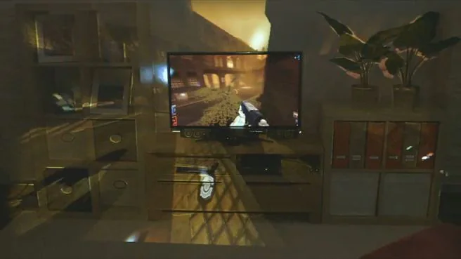 IllumiRoom proyectando un videojuego IllumiRoom amplía un videojuego desde el televisor a las paredes del salón