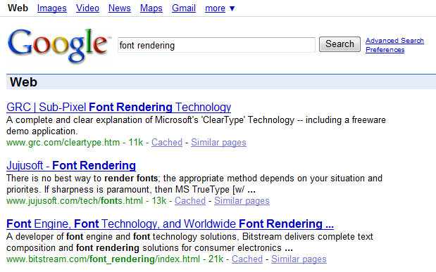 Renderizado de fuentes en Internet Explorer 7 Texto mostrado por Internet Explorer 7 en Windows