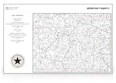 Mapa celeste de una estrella registrada Mapa celeste con la ubicación de una estrella registrada