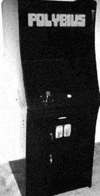 Máquina recreativa Polybius Fotografía en blanco y negro de una supuesta máquina recreativa Polybius