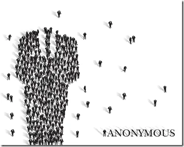 Máscara formada por personas de Anonymous Silueta de una máscara de Anonymous formada por numerosas personas