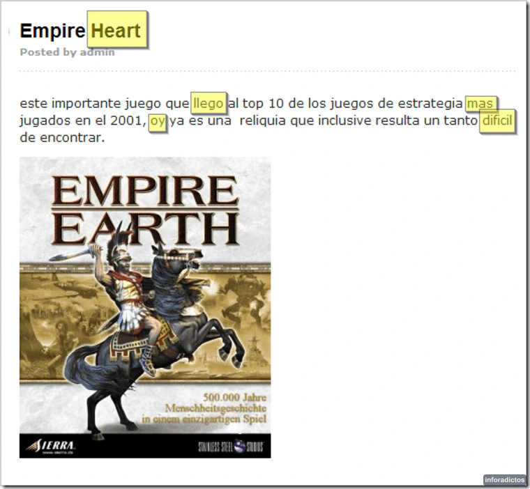 Errores ortográficos en un análisis de videojuegos Análisis de un videojuego con errores ortográficos en el título y el texto