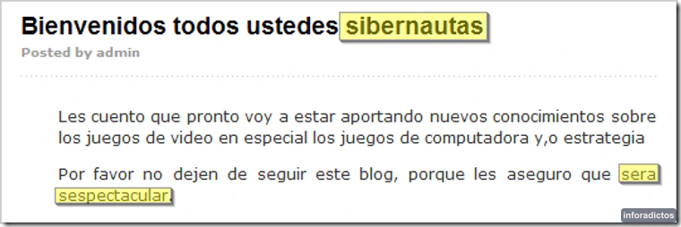 Faltas de ortografía en la presentación de un blog Texto de presentación de un blog con numerosas faltas de ortografía