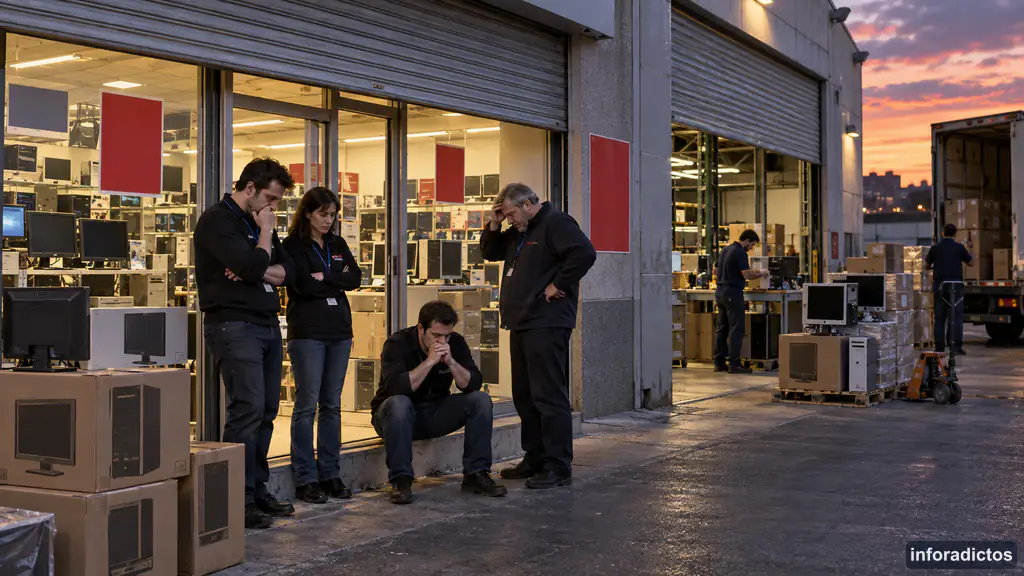 Trabajadores preocupados ante el cierre de una tienda y un almacén de informática en 2009