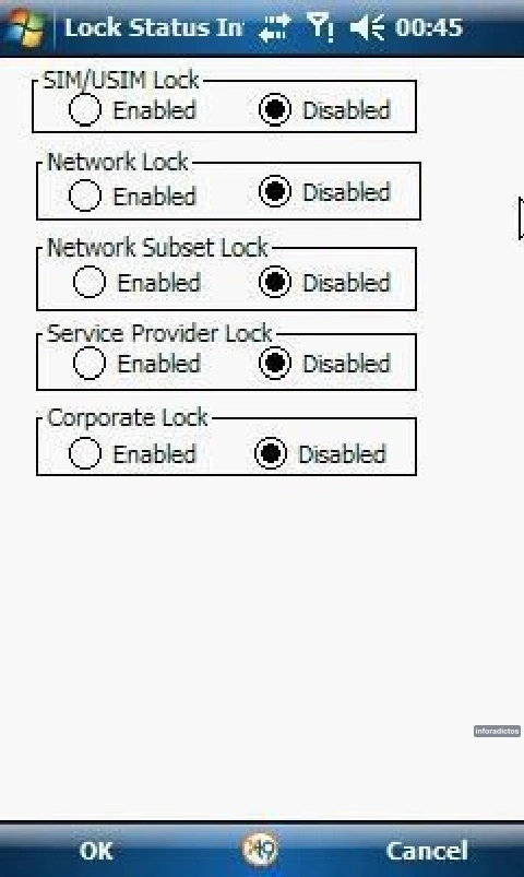 Menú Network Lock desactivado en un Samsung Omnia i900