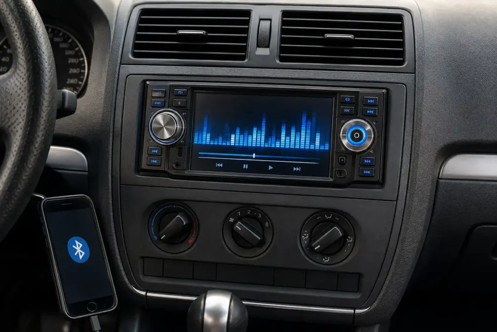 RadioCD chino con pantalla táctil, MP3 y Bluetooth instalado en un coche