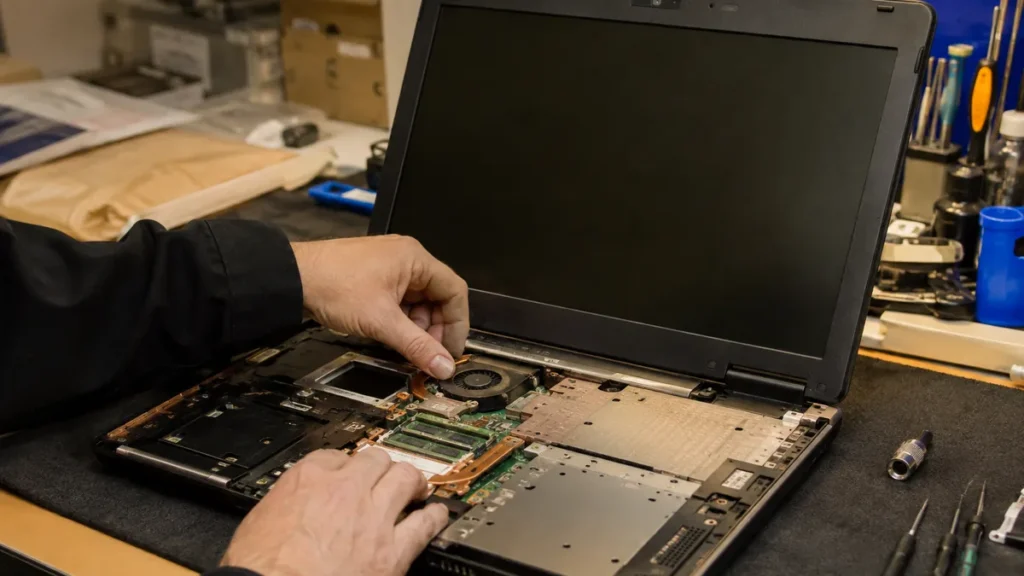 Técnico reparando un portátil Asus de 2008