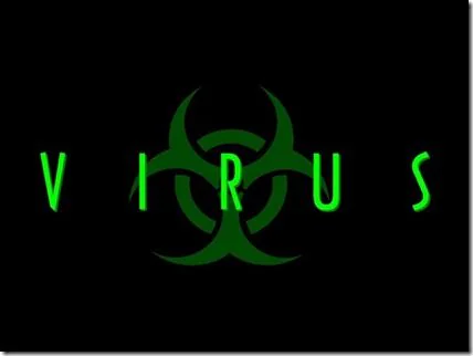 Símbolo de peligro biológico y virus Palabra virus en verde sobre un símbolo de peligro biológico