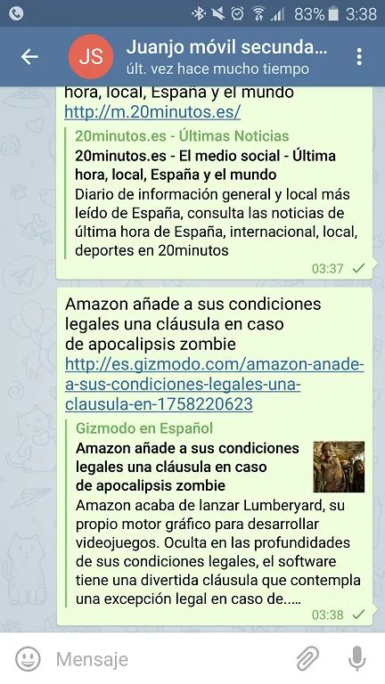 Vista previa de enlaces en Telegram Vista previa de un enlace compartido en Telegram