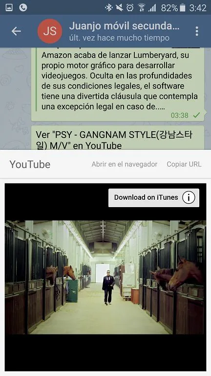 Previsualización de YouTube en Telegram Previsualización de un vídeo de YouTube dentro de Telegram