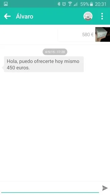 Propuesta de compra en Wallapop Usuario ofreciendo una cantidad por un teléfono anunciado en Wallapop
